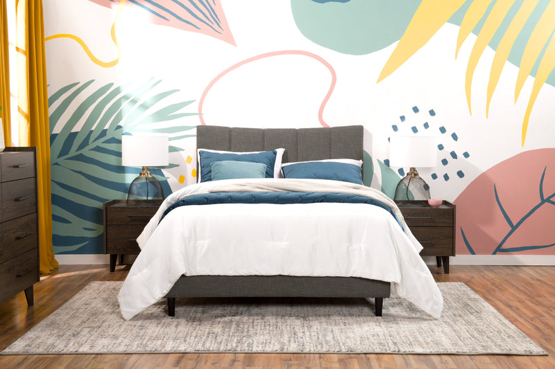 Lit plateforme rembourré Paseo en tissu gris - format lit double