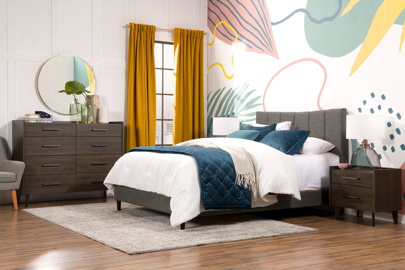 Lit plateforme rembourré Paseo en tissu gris - format grand lit