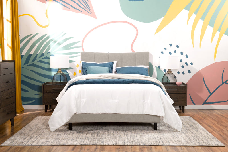 Lit plateforme rembourré Paseo en tissu taupe - format lit double