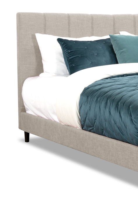 Lit plateforme rembourré Paseo en tissu taupe - format très grand lit