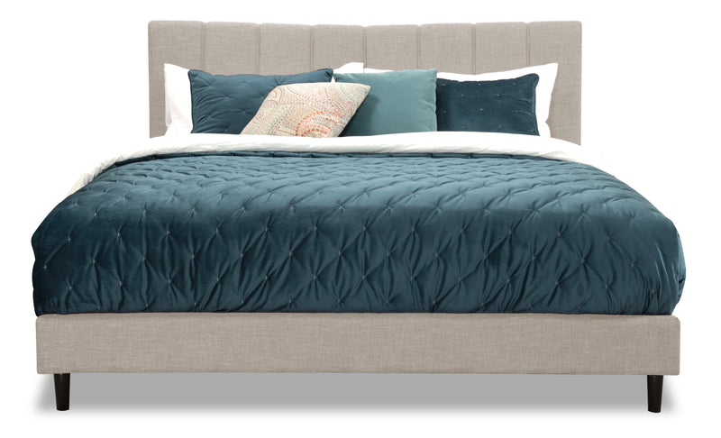 Lit plateforme rembourré Paseo en tissu taupe - format très grand lit