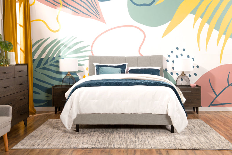 Lit plateforme rembourré Paseo en tissu taupe - format grand lit