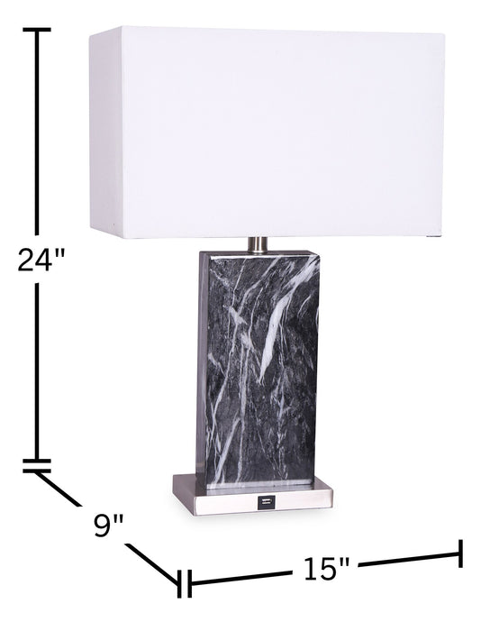Ensemble 2 lampes de table Pearl de 24 po noire et marbre blanc avec recharge USB