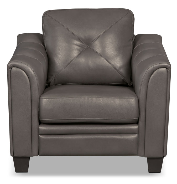 Sofa Andi de 40 po en tissu d’apparence cuir avec capitonnage - gris