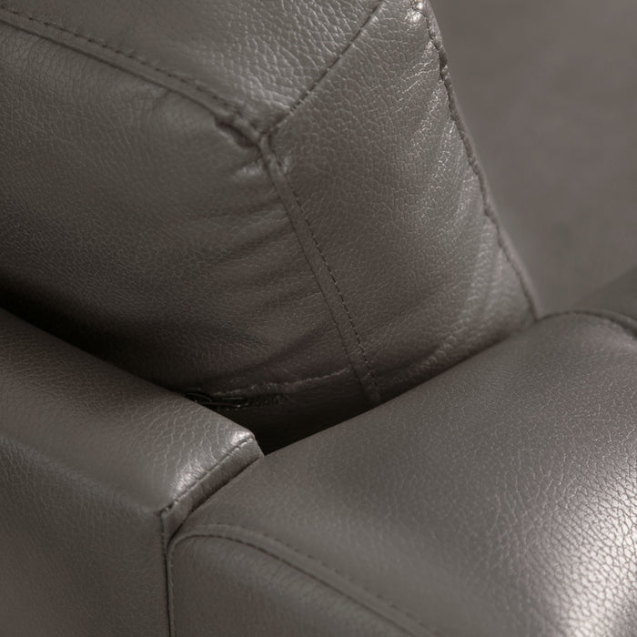 Causeuse Andi de 62 po en tissu d’apparence cuir avec capitonnage - grise