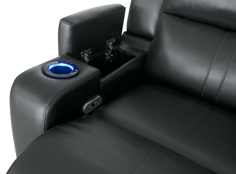 Fauteuil à inclinaison électrique Cato de 36,50 po en tissu d’apparence cuir avec appuie-tête électrique et deux porte-gobelets - noir