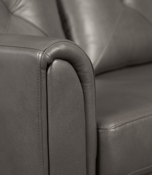 Sofa Andi de 84 po en tissu d’apparence cuir avec capitonnage - gris