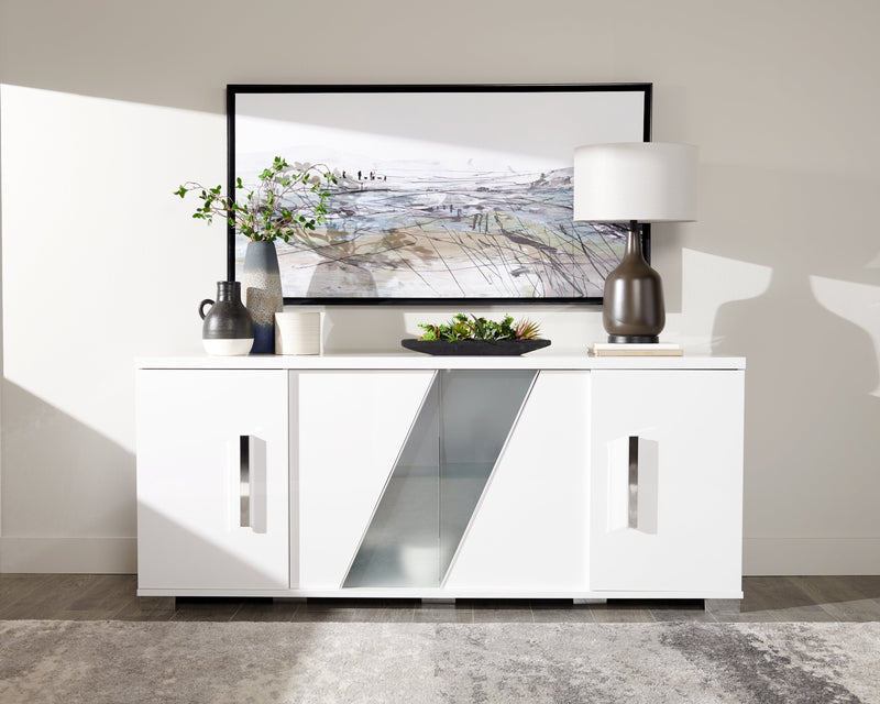 Desserte de salle à manger Raia avec rangement - fabriquée en Italie, moderne, 79,5 po (L) - blanche