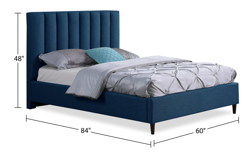 Lit plateforme rembourré Rain de Kort & Co. en tissu bleu capitonné - format lit double