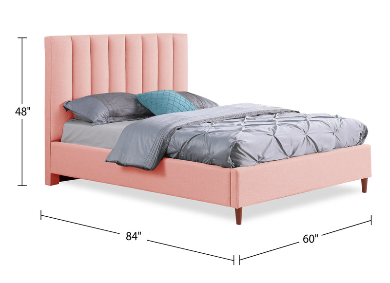 Lit plateforme rembourré Rain de Kort & Co. en tissu rose capitonné - format lit double