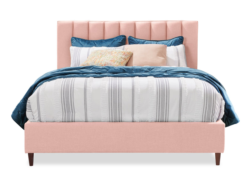 Lit plateforme rembourré Rain de Kort & Co. en tissu rose capitonné - format lit double