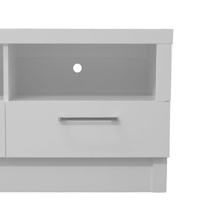 Meuble pour téléviseur moderne Rio de 65 po avec rangement et système de gestion des câbles pour téléviseurs jusqu’à 75 po - blanc