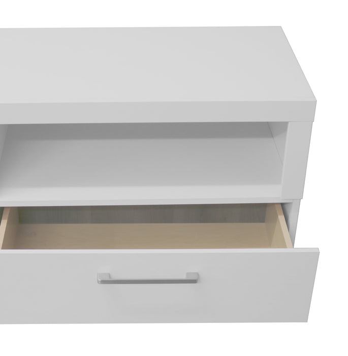 Meuble pour téléviseur moderne Rio de 65 po avec rangement et système de gestion des câbles pour téléviseurs jusqu’à 75 po - blanc