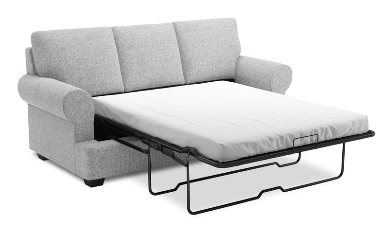 Sofa-lit personnalisable Roll de Sofa Lab de 86 po fabriqué au Canada en tissu d’apparence lin avec accoudoirs enroulés - gris Luna Domino