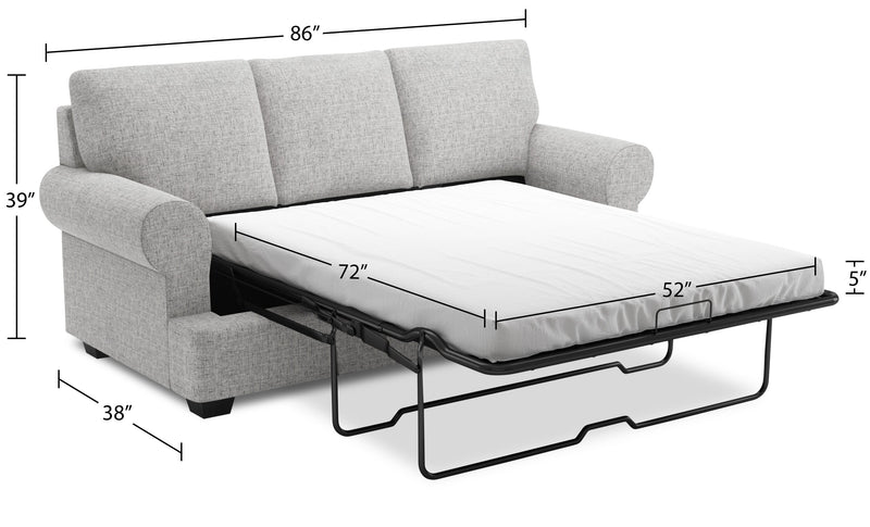 Sofa-lit personnalisable Roll de Sofa Lab de 86 po fabriqué au Canada en tissu d’apparence lin avec accoudoirs enroulés - gris Luna Domino