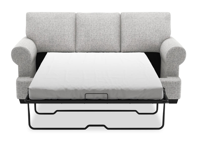 Sofa-lit personnalisable Roll de Sofa Lab de 86 po fabriqué au Canada en tissu d’apparence lin avec accoudoirs enroulés - gris Luna Domino