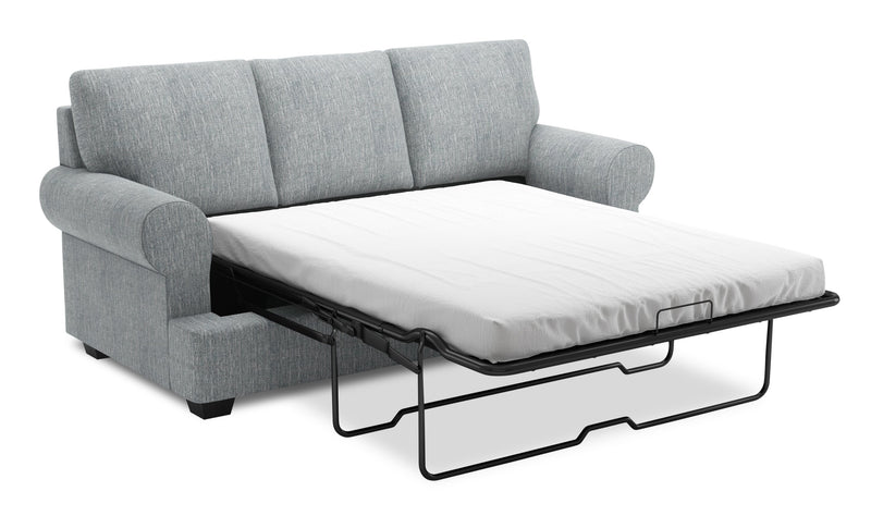 Sofa-lit personnalisable Roll de Sofa Lab de 86 po fabriqué au Canada en tissu d’apparence lin avec accoudoirs enroulés - gris Luna Pewter