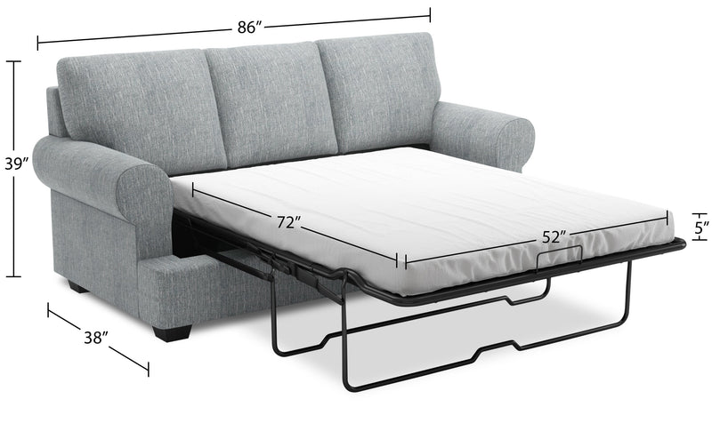 Sofa-lit personnalisable Roll de Sofa Lab de 86 po fabriqué au Canada en tissu d’apparence lin avec accoudoirs enroulés - gris Luna Pewter