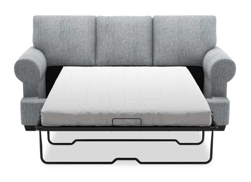Sofa-lit personnalisable Roll de Sofa Lab de 86 po fabriqué au Canada en tissu d’apparence lin avec accoudoirs enroulés - gris Luna Pewter