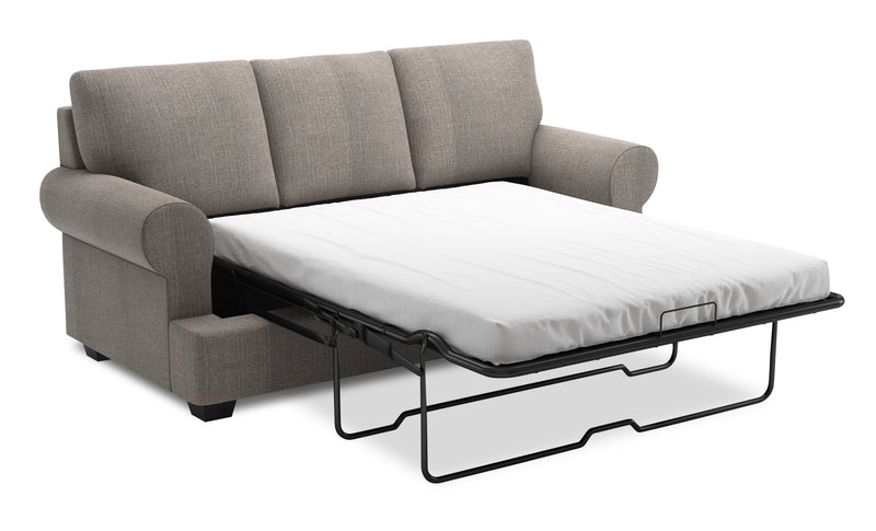 Sofa-lit personnalisable Roll de Sofa Lab de 86 po fabriqué au Canada en tissu d’apparence lin avec accoudoirs enroulés - gris Luna Smoke