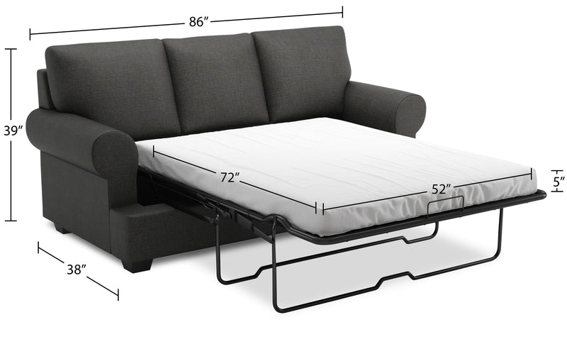 Sofa-lit personnalisable Roll de Sofa Lab de 86 po fabriqué au Canada en tissu d’apparence lin avec accoudoirs enroulés - gris Luna Kohl