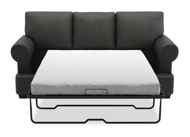 Sofa-lit personnalisable Roll de Sofa Lab de 86 po fabriqué au Canada en tissu d’apparence lin avec accoudoirs enroulés - gris Luna Kohl