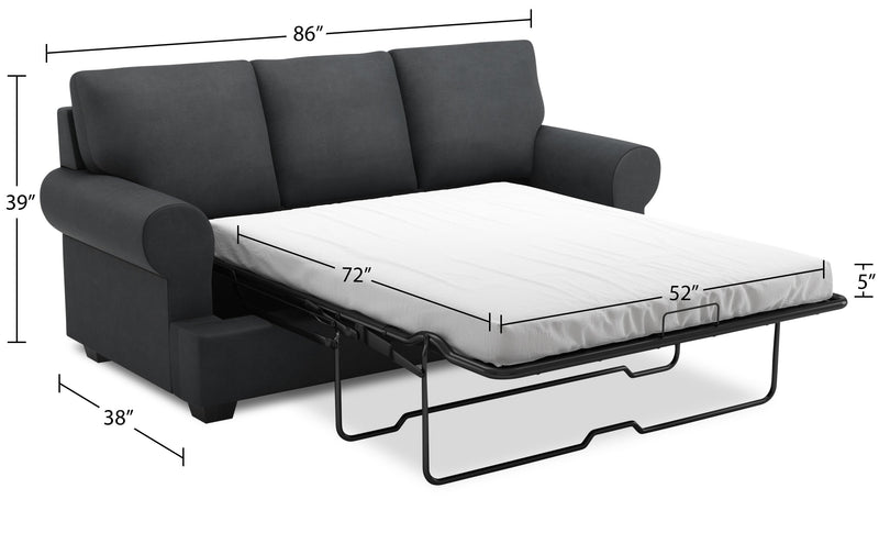 Sofa-lit personnalisable Roll de Sofa Lab de 86 po fabriqué au Canada en tissu d’apparence lin avec accoudoirs enroulés - gris Pax Pepper