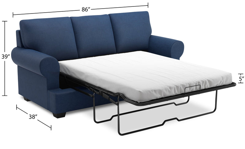 Sofa-lit personnalisable Roll de Sofa Lab de 86 po fabriqué au Canada en tissu d’apparence lin avec accoudoirs enroulés - bleu Pax Navy