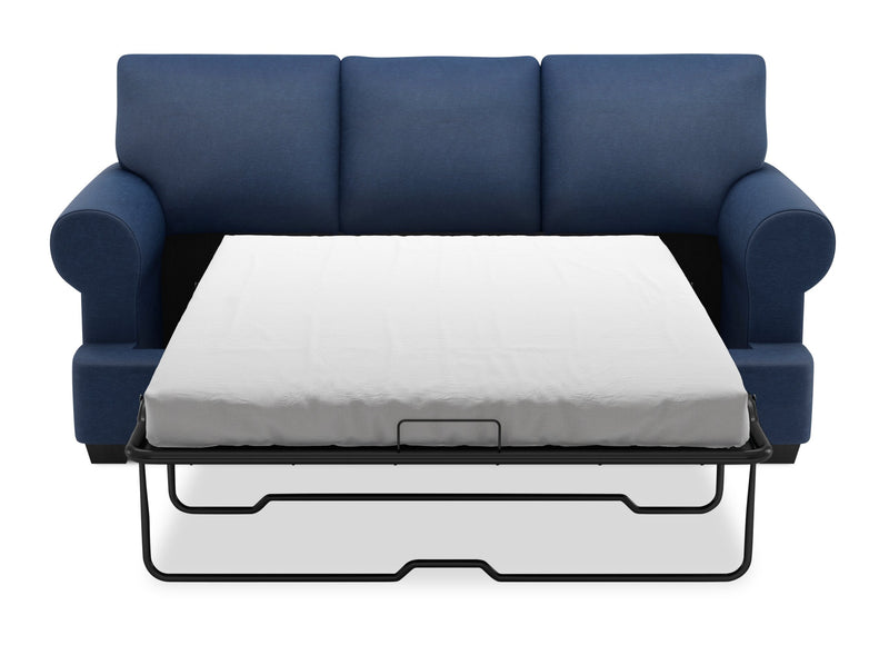 Sofa-lit personnalisable Roll de Sofa Lab de 86 po fabriqué au Canada en tissu d’apparence lin avec accoudoirs enroulés - bleu Pax Navy