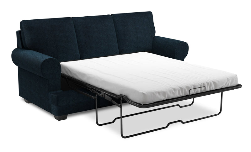 Sofa-lit personnalisable Roll de Sofa Lab de 86 po fabriqué au Canada en tissu de chenille avec accoudoirs enroulés - bleu Luxury Indigo