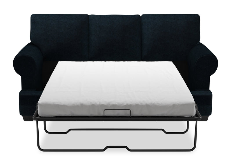 Sofa-lit personnalisable Roll de Sofa Lab de 86 po fabriqué au Canada en tissu de chenille avec accoudoirs enroulés - bleu Luxury Indigo