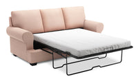 Sofa-lit Roll de Sofa Lab de 86 po fabriqué au Canada en tissu d’apparence lin avec accoudoirs enroulés - rose Pax Rose 