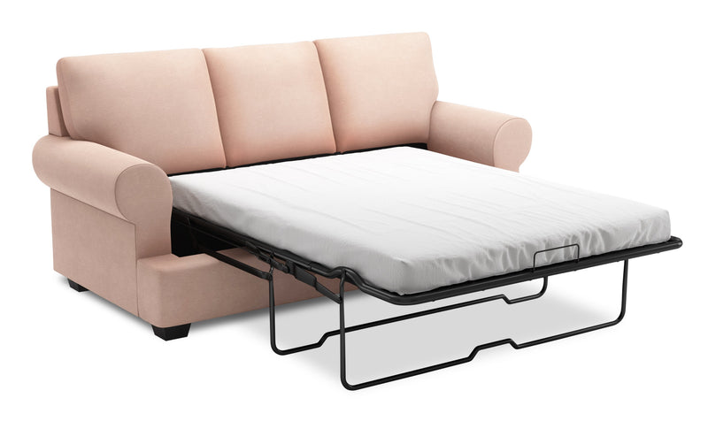 Sofa-lit personnalisable Roll de Sofa Lab de 86 po fabriqué au Canada en tissu d’apparence lin avec accoudoirs enroulés - rose Pax Rose