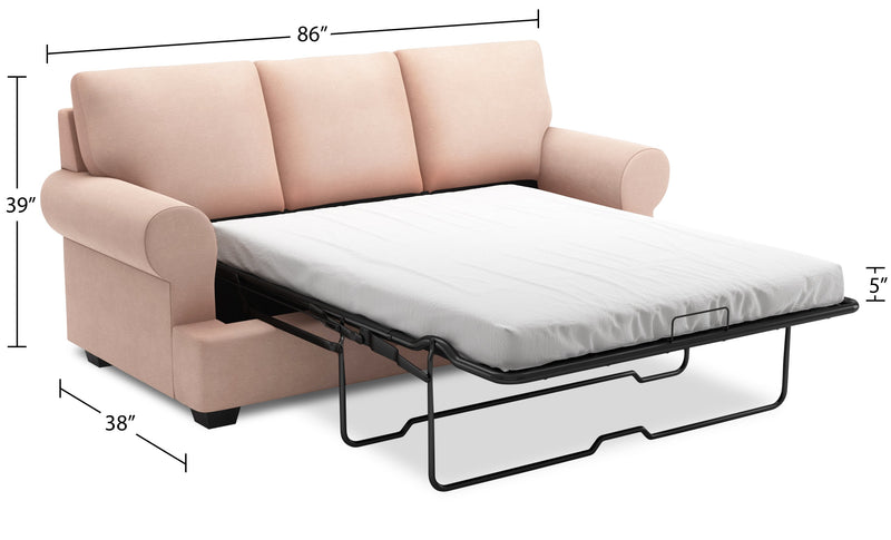Sofa-lit personnalisable Roll de Sofa Lab de 86 po fabriqué au Canada en tissu d’apparence lin avec accoudoirs enroulés - rose Pax Rose