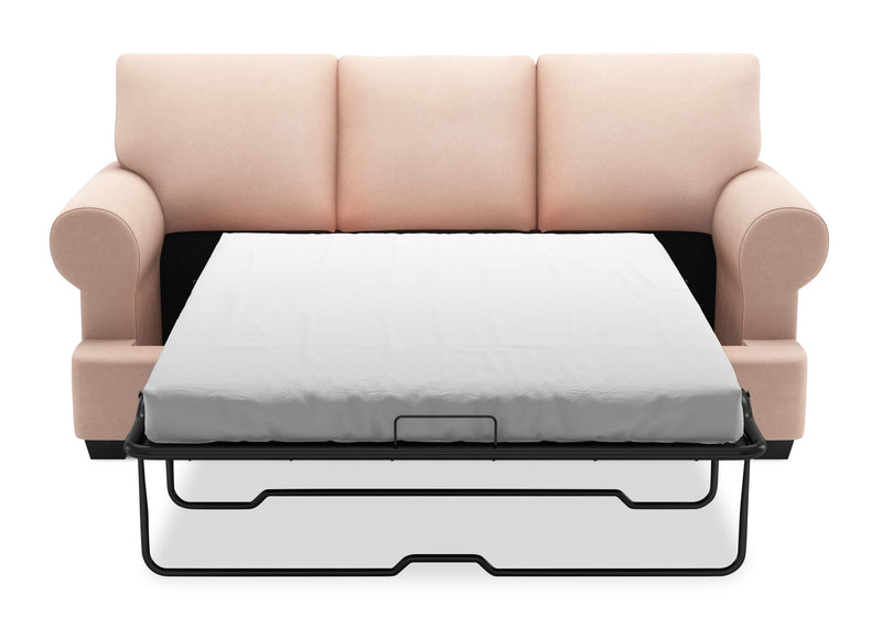 Sofa-lit personnalisable Roll de Sofa Lab de 86 po fabriqué au Canada en tissu d’apparence lin avec accoudoirs enroulés - rose Pax Rose