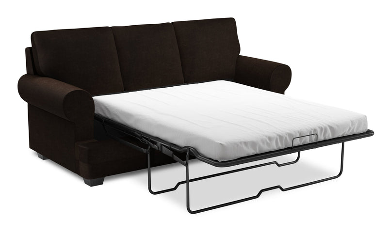 Sofa-lit personnalisable Roll de Sofa Lab de 86 po fabriqué au Canada en tissu de chenille avec accoudoirs enroulés - brun Luxury Chocolate