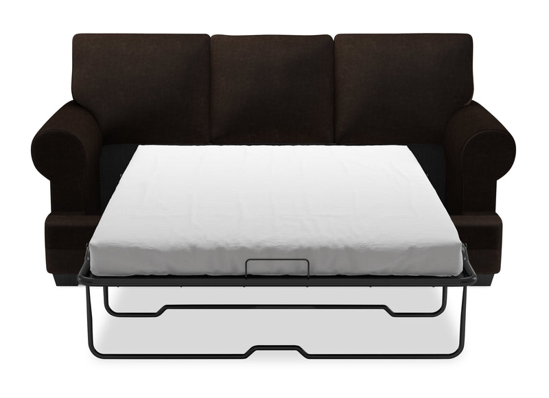 Sofa-lit personnalisable Roll de Sofa Lab de 86 po fabriqué au Canada en tissu de chenille avec accoudoirs enroulés - brun Luxury Chocolate