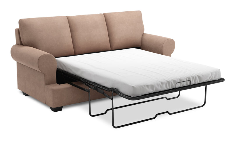 Sofa-lit personnalisable Roll de Sofa Lab de 86 po fabriqué au Canada en tissu d’apparence lin avec accoudoirs enroulés - brun Pax Wicker