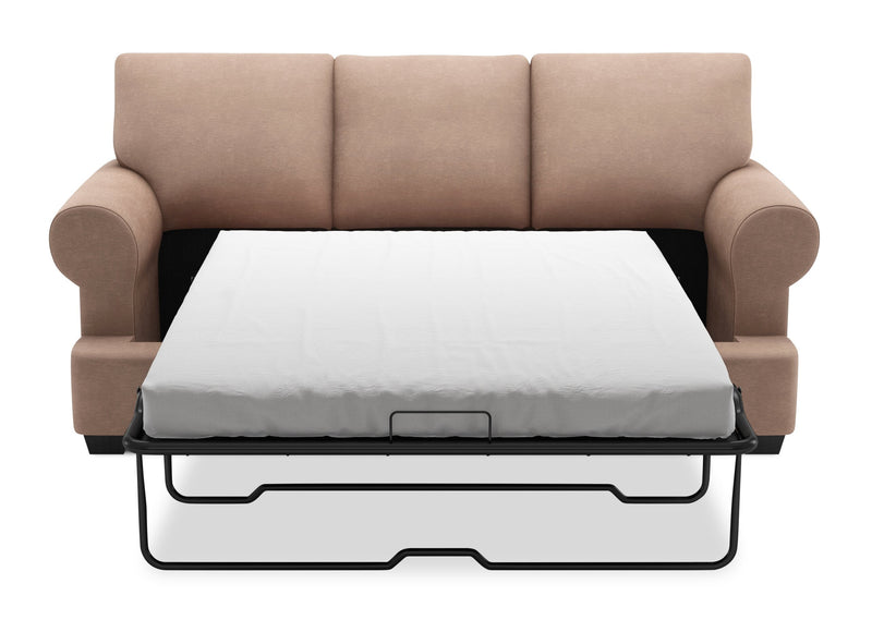 Sofa-lit personnalisable Roll de Sofa Lab de 86 po fabriqué au Canada en tissu d’apparence lin avec accoudoirs enroulés - brun Pax Wicker