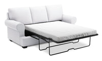 Sofa-lit Roll de Sofa Lab de 86 po fabriqué au Canada en tissu d’apparence lin avec accoudoirs enroulés - blanc Pax Ice