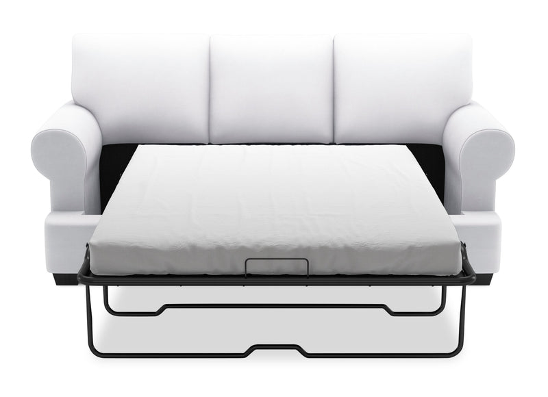 Sofa-lit personnalisable Roll de Sofa Lab de 86 po fabriqué au Canada en tissu d’apparence lin avec accoudoirs enroulés - blanc Pax Ice
