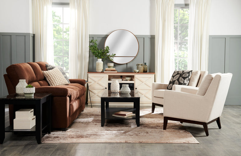 Ensemble 3 tables Roma de 47,5 po (table à café et 2 tables de bout) avec tablette - imitation de marbre noir