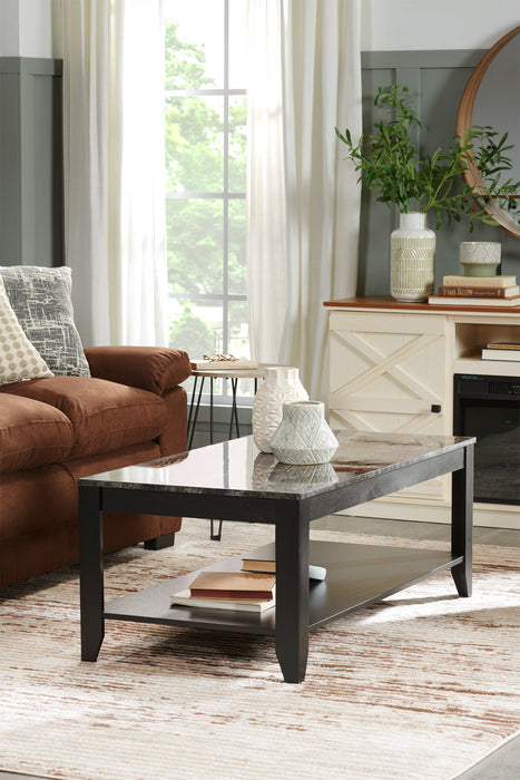 Ensemble 3 tables Roma de 47,5 po (table à café et 2 tables de bout) avec tablette - imitation de marbre noir