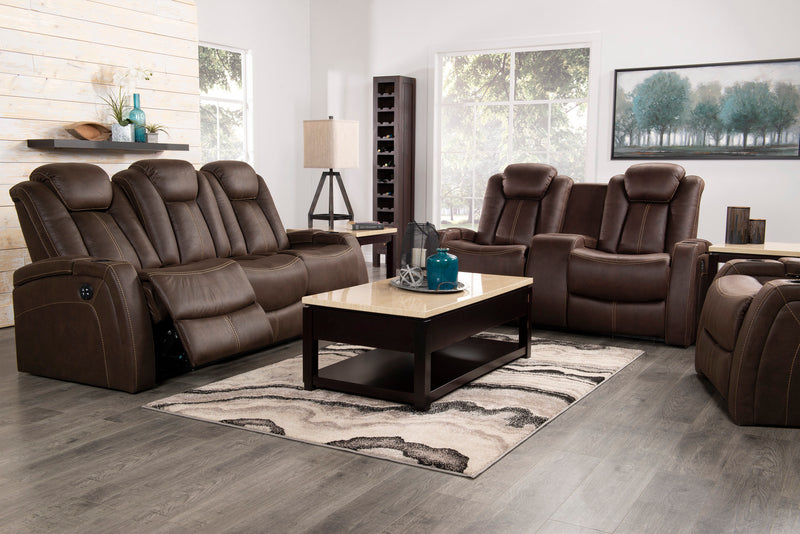 Causeuse à inclinaison électrique Ross de 72,5 po en tissu de suédine avec appuie-têtes électriques et console de rangement - brun chocolat
