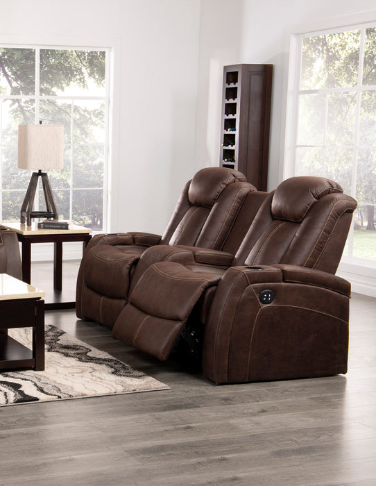 Causeuse à inclinaison électrique Ross de 72,5 po en tissu de suédine avec appuie-têtes électriques et console de rangement - brun chocolat