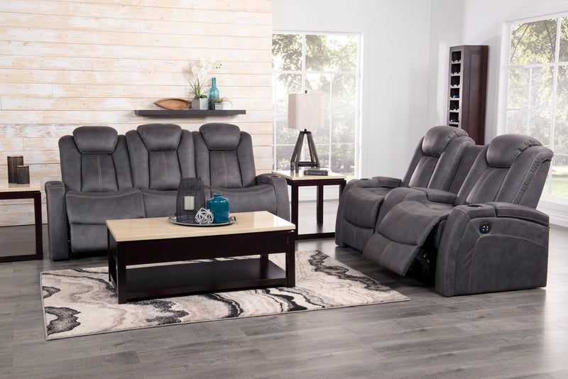 Causeuse à inclinaison électrique Ross de 72,5 po en tissu de suédine avec appuie-têtes électriques et console de rangement - gris étain