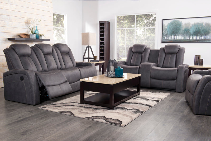 Causeuse à inclinaison électrique Ross de 72,5 po en tissu de suédine avec appuie-têtes électriques et console de rangement - gris étain