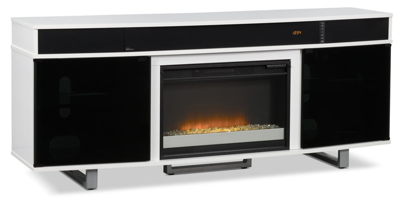 Meuble pour téléviseur moderne Odesos de 72 po avec foyer électrique, rangement et système de gestion des câbles pour téléviseurs jusqu’à 80 po - blanc