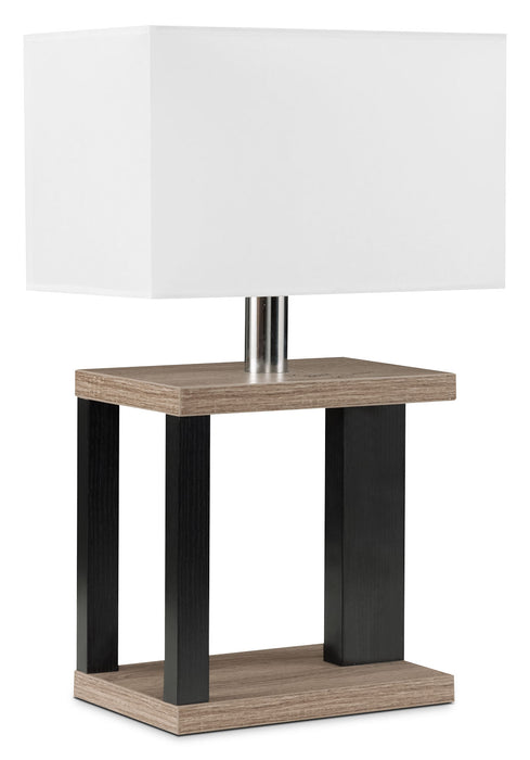 Lampe de table taupe foncé avec abat-jour blanc