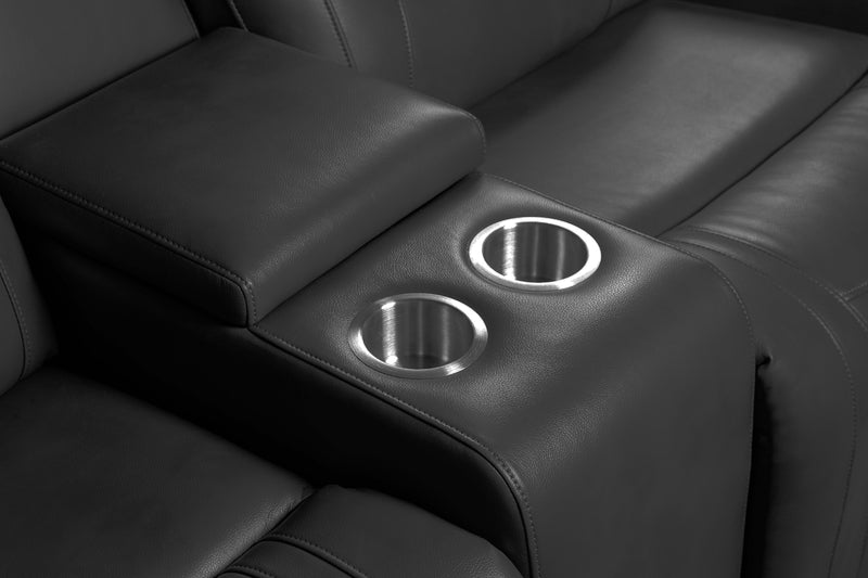 Causeuse à inclinaison électrique Ryker de 72,24 po en similicuir avec console de rangement et ports USB - grise